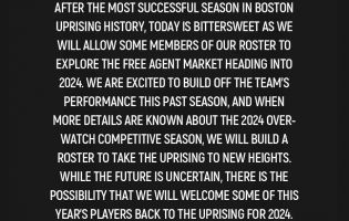 Boston Uprising abbandona la maggior parte del suo roster dell'Overwatch League