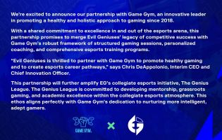 Evil Geniuses stringe una partnership con Game Gym